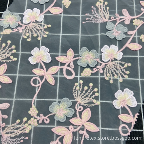 High Density Nylon Woven 3DFlower Embroidered Tulle Fabric